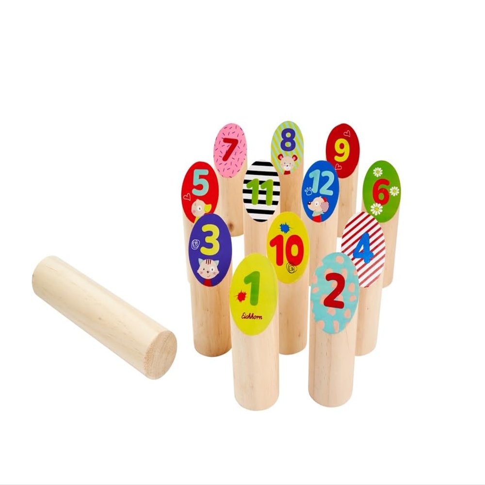 Eichhorn Throwing Game Sticks - 13 Colourful Wooden Building Blocks Made of Pine Wood - for Children from 3 Years - Indoor & Outdoor Wooden Throwing Game
