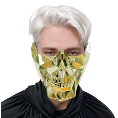 Beyond Collectibles Futuristic Polygon Mirror Geometric Skull Mask Half Face Mask (Gold)