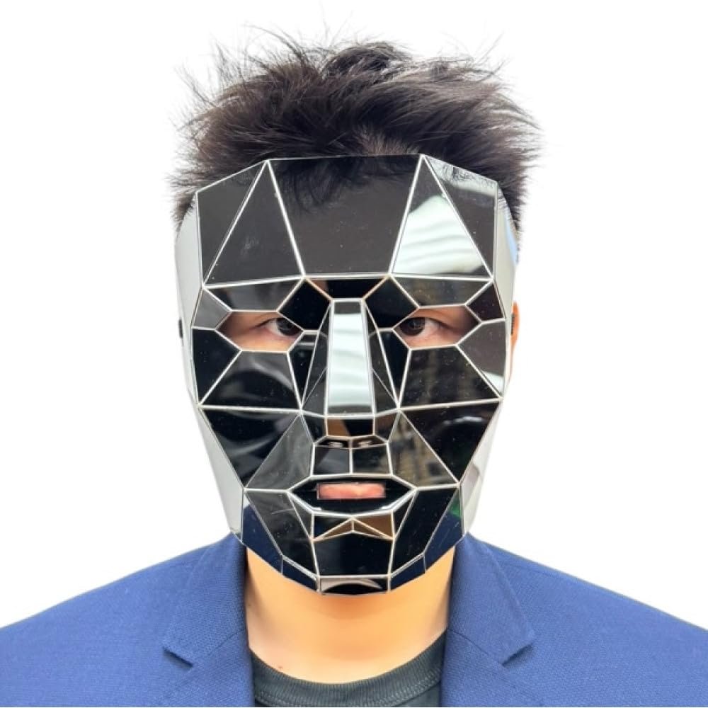 Beyond Collectibles Futuristic Geometric Full Face Mask with sharp polygon sci-fi style Mirror Mask (Black)