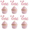 12 PCS Pink One Cupcake Decorations - Easter Bunny Theme Cupcake Toppers, Suitable for First Birthdays, Baby Showers, Girls' Birthday Party Cupcake Decor view 1