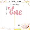 12 PCS Pink One Cupcake Decorations - Easter Bunny Theme Cupcake Toppers, Suitable for First Birthdays, Baby Showers, Girls' Birthday Party Cupcake Decor view 4