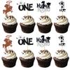 12 Pcs Cowboy "One" Cupcake Toppers, Western Cowboy Style Cake Decorations for Kids' 1st Birthday Parties,Dessert Table Cupcake Decor Supplies view 1