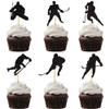 12-Piece Black Glitter Hockey Players Cupcake Toppers - Ice Hockey Sports Theme CupCake Decorations, Boys & Girls Birthday Party Cupcake Decor Supplies view 1