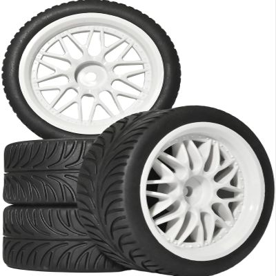 4PCS 1/10 RC On Road Tires and Wheels, Soft Rubber Touring Tires Foam Insert and Nylon Wheels with 12mm Hex Fits for 1/10 Tamiya HPS HPI KYOSHO Traxxas XV02 XV01 TT01 TT02 PTG2 A959 On Road Tyres