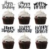 12 PCS Happy Birthday Cake Toppers, Black Glitter Celebration Cake Decor, Suitable Cake Decoration Supplies for All Ages view 1