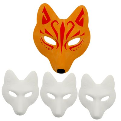 Beaupretty 4pcs White Fox Masks DIY Paintable Blank Masquerade Masks for Women Prom Party Kits for Hand Painting and Creative Costume Accessories
