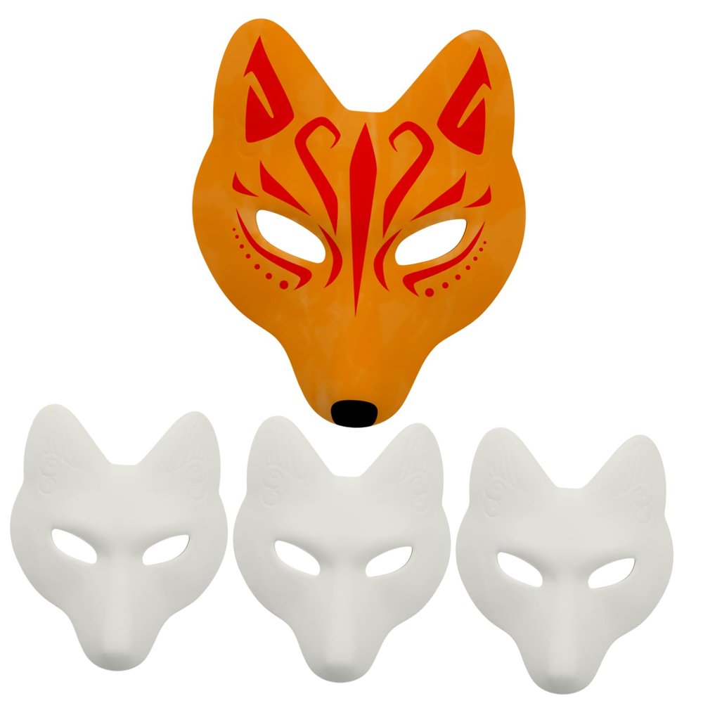 Beaupretty 4pcs White Fox Masks DIY Paintable Blank Masquerade Masks for Women Prom Party Kits for Hand Painting and Creative Costume Accessories