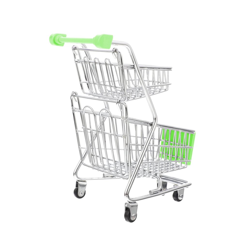TOYANDONA Miniature Double Layer Supermarket Cart Alloy and Abs Small Shopping Trolley Home and Office Decor Holidays and Parties