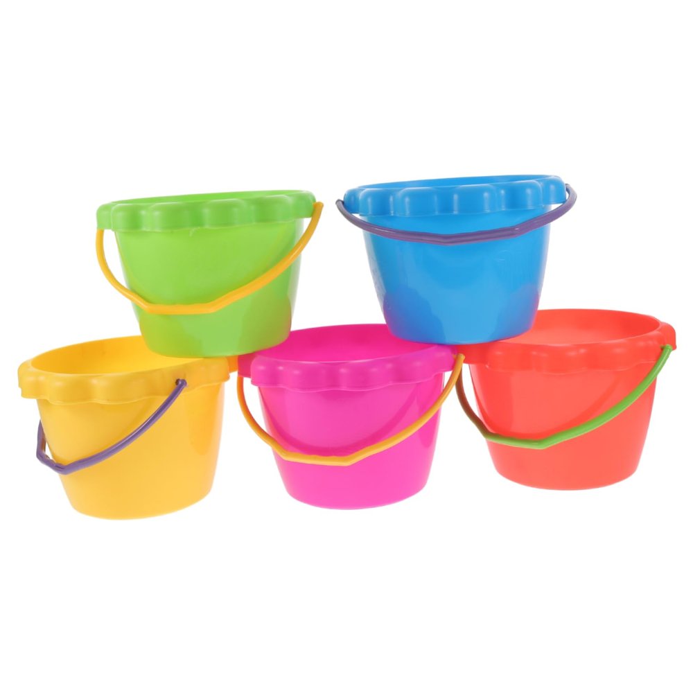 Beaupretty 5Pcs Sand Buckets Portable Beach with Handles Bright Colors Lightweight for Seaside Play Garden Use Promotes Creativity and Social Skills Random Color