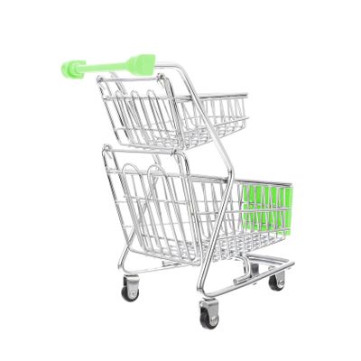 BESPORTBLE Double Layer Mini Shopping Cart Alloy Abs Small Supermarket Trolley for Desk Decor and Storage Chic Green Miniature Handcart with Realistic Design
