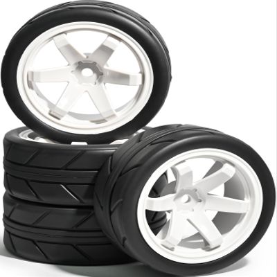 4PCS 1/10 RC On Road Tires and Wheels, Soft Rubber Tires and Nylon Wheel Rims with 12mm Hex Foam Insert Fits for 1/10 Tamiya HPS HPI KYOSHO Traxxas XV02 XV01 TT01 TT02 PTG2 A959 On-Road Tyres