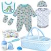13 Pcs Reborn Baby Doll Clothes Dinosaur for 17-22 Inch Reborn Dolls Accessories Bodysuits +Bassinet+ Diaper Newborn Baby Doll Clothes Boy view 1