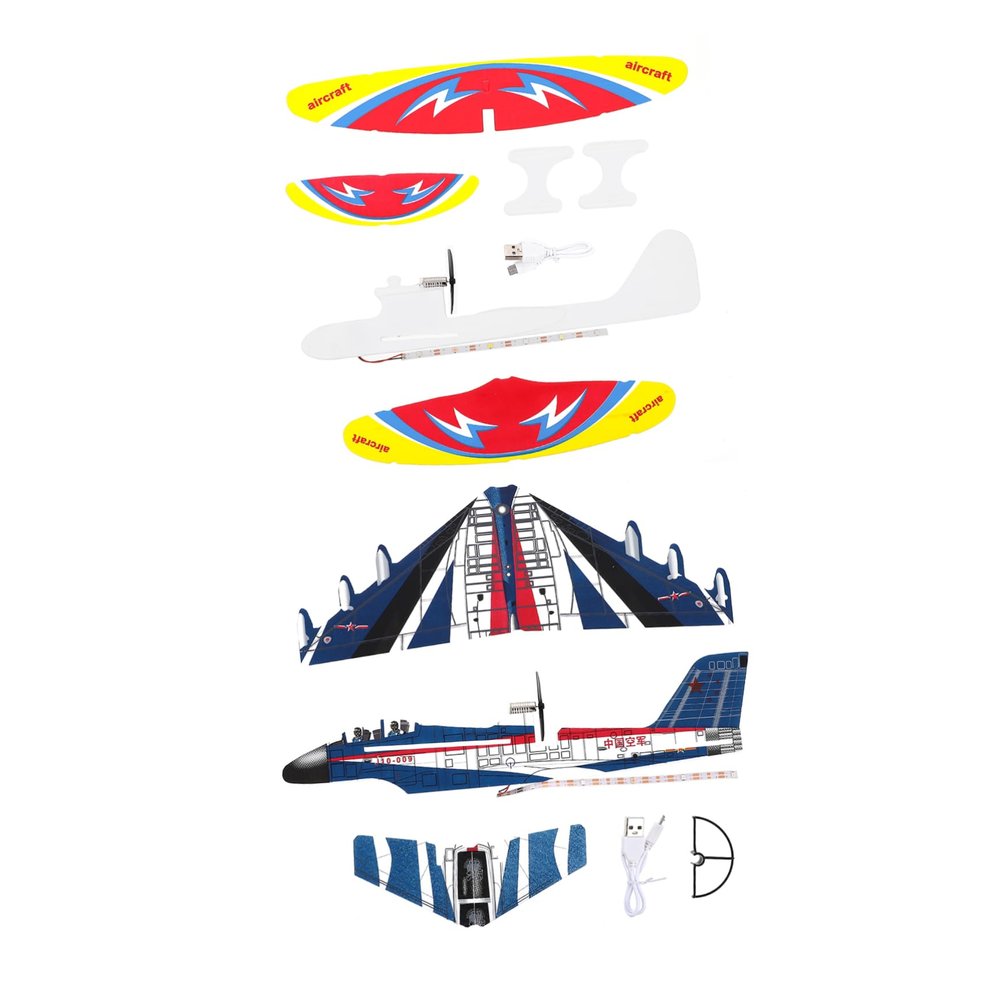 BESPORTBLE 2pcs USB Rechargeable Electric Airplane with LED Lights Lightweight Foam Glider for Easy Assembly Educational Outdoor Flying Model for Boys