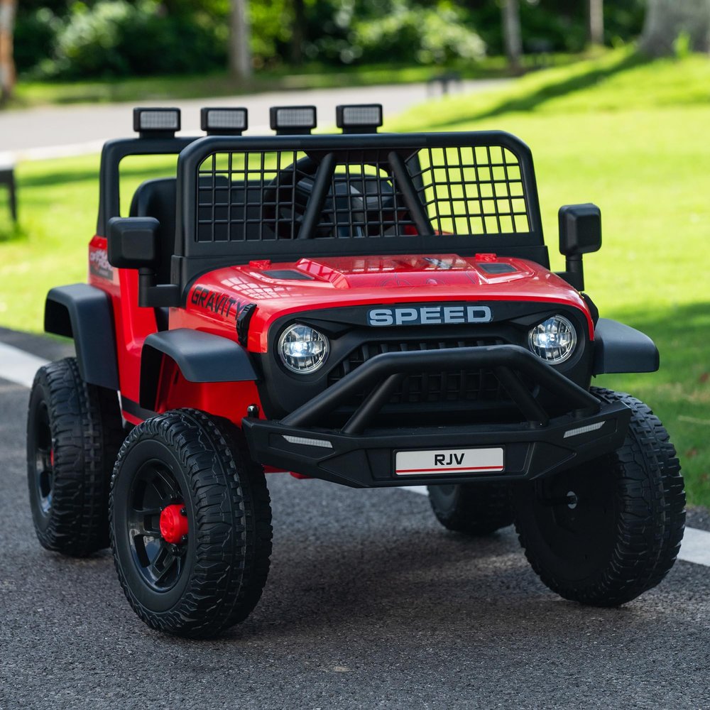 12V 7AH 4WD Kids Ride-On Truck, Electric Off-Road Car with Remote & Pedal Control, LED Lights, Music, USB, Safety Belt, 4-Wheel Suspension, Adjustable Speeds, Outdoor Gift for Boys Girls, Red