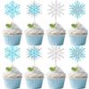 12 PCS Silver Blue Snowflake Cupcake Toppers - Winter Theme CupCake Decorations, Snowflake Theme, Boys and Girls Birthday Christmas Party CupCake Decor Supplies view 1