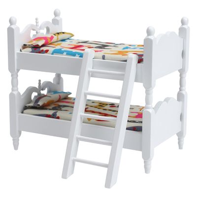 1:12 Scale Dollhouse Bunkbed Wooden Furniture Set with Ladder  Mini Double Bed Room Decor Accessories, Bunk Beds DIY Scene Decoration Kit for Miniature Doll House Bedroom Ornament Accessory