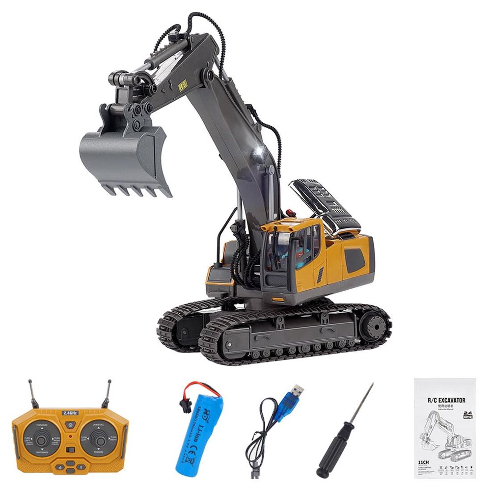 Hmhetay BC1043 1/20 RC Excavator, 2.4G 11CH Alloy RC Digger with Lights and Sound Effects, Remote Control Gift for Engineering Vehicles