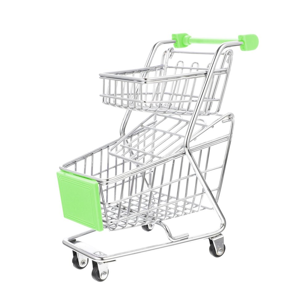 Abaodam Miniature Double Layer Small Shopping Cart Alloy Abs Desktop Storage Trolley for Home Decor and Organizing Holidays and Parties