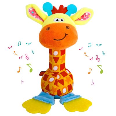 WHNKFB Baby Teether Rattle Toy - Soft Giraffe Plush with Crinkle Squeaky Sound, Sensory Shaker for Newborns 0-12 Months, Infant Learning and Travel Stroller Toy