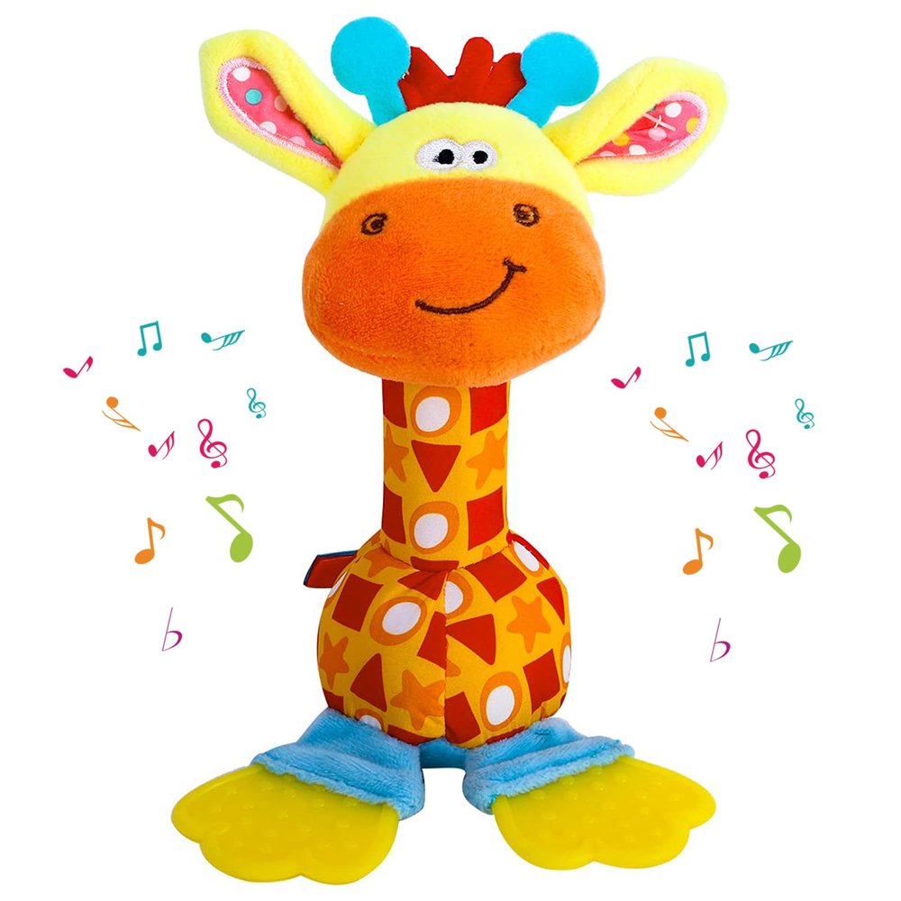 WHNKFB Baby Teether Rattle Toy - Soft Giraffe Plush with Crinkle Squeaky Sound, Sensory Shaker for Newborns 0-12 Months, Infant Learning and Travel Stroller Toy
