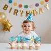12 PCS Baby Boy Christening Cupcake Toppers - Blue Glitter Gender Reveal Cupcake Decorations with Tie, Onesie & Bottle Designs for Birthday Party Cupcake Decor view 2