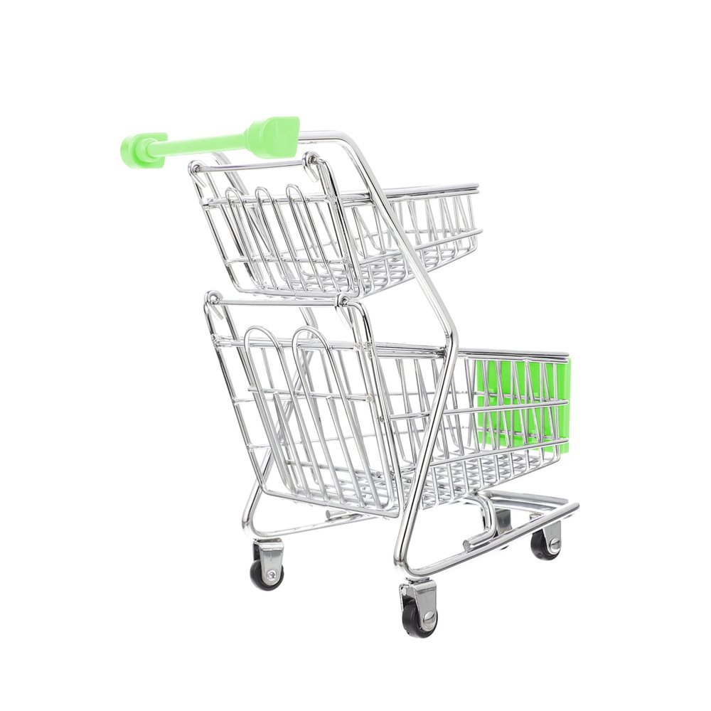 SUPVOX Miniature Double Layer Shopping Cart for Alloy and Abs Small Supermarket Trolley Practical Mini Shopping Cart Play with Craftsmanship and Fine Details Green