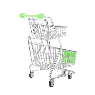 BESPORTBLE Miniature Double Layer Shopping Cart Alloy Abs Supermarket Trolley for Desk Decoration and Storage Small Green Hand Push Cart for Office Bedroom Study Organization