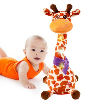 MILEGI Dancing Talking Singing Giraffe Baby Toy, Tummy Time Toy Giraffe Stuffed Animal with Volume Adjustment, Singing 10 Children's Songs Light Up Toys, Repeating What You Say (Cute Yellow)