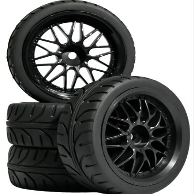 4PCS 1/10 RC On Road Tires and Wheels, Soft Rubber Touring Tires Foam Insert and Nylon Wheels with 12mm Hex Fits for 1/10 Tamiya HPS HPI KYOSHO Traxxas XV02 XV01 TT01 TT02 PTG2 A959 On Road Tyres