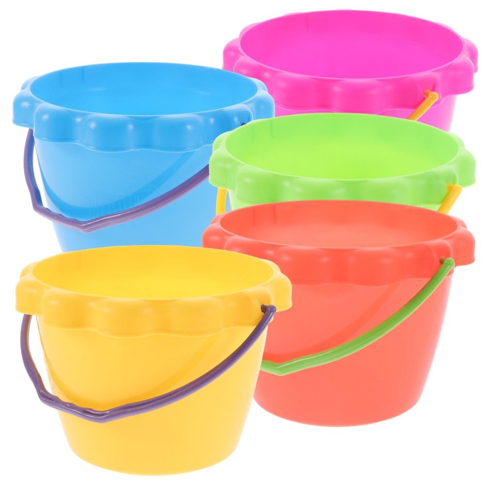 BESPORTBLE 5Pcs Beach Sand Playing Bright Plastic Sand Buckets Seaside Sandcastle Tools for Outdoor Creative Fun Random Color