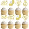 10 PCS He Asked She Said Yes Cupcake Toppers, Gold Glitter Cupcake Decorations, Suitable Party Cupcake Decor for Weddings & Bridal Showers view 1