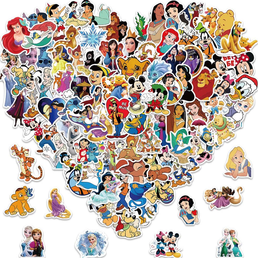 100PCS Cartoon Disney Stickers Kids Stickers Pack Cute Cartoon Disney Characters Deals for Kids Teens Waterproof Vinyl Water Bottles Laptop Princess Sticker for Party Dcor School Reword for Kid Girl