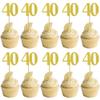 10 PCS Gold Glitter Number 40 Cupcake Toppers  40th Birthday Cupcake Decorations for Anniversary or Birthday Party Cupcake Decor Supplies view 1