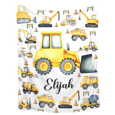 Custom Construction Truck Blanket,Personalized Baby Construction Truck Blanket,Soft Cozy Personalized Baby Gifts for Christmas Birthday Infant Newborn Shower,60"x80"-Queen Size for Adults