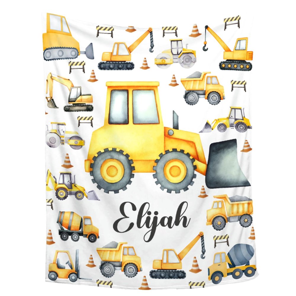 Custom Construction Truck Blanket,Personalized Baby Construction Truck Blanket,Soft Cozy Personalized Baby Gifts for Christmas Birthday Infant Newborn Shower,60"x80"-Queen Size for Adults