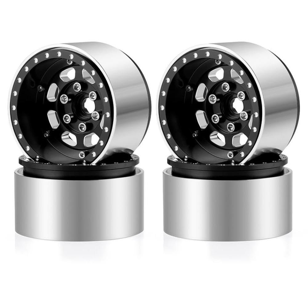 4Pcs 1.9inch Beadlock Wheel Rims Hub Compatible with 1 10 Scale RC Crawler Models Such As CC01 TRX6 Wraith and Similar Off Road Vehicles Parts(No.98-Black)