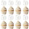 10 PCS Silver 50th Birthday Cupcake Decorations - Glitter Number 50 Cupcake Decor for Anniversary Parties and Party Cupcake Toppers Supplies view 1