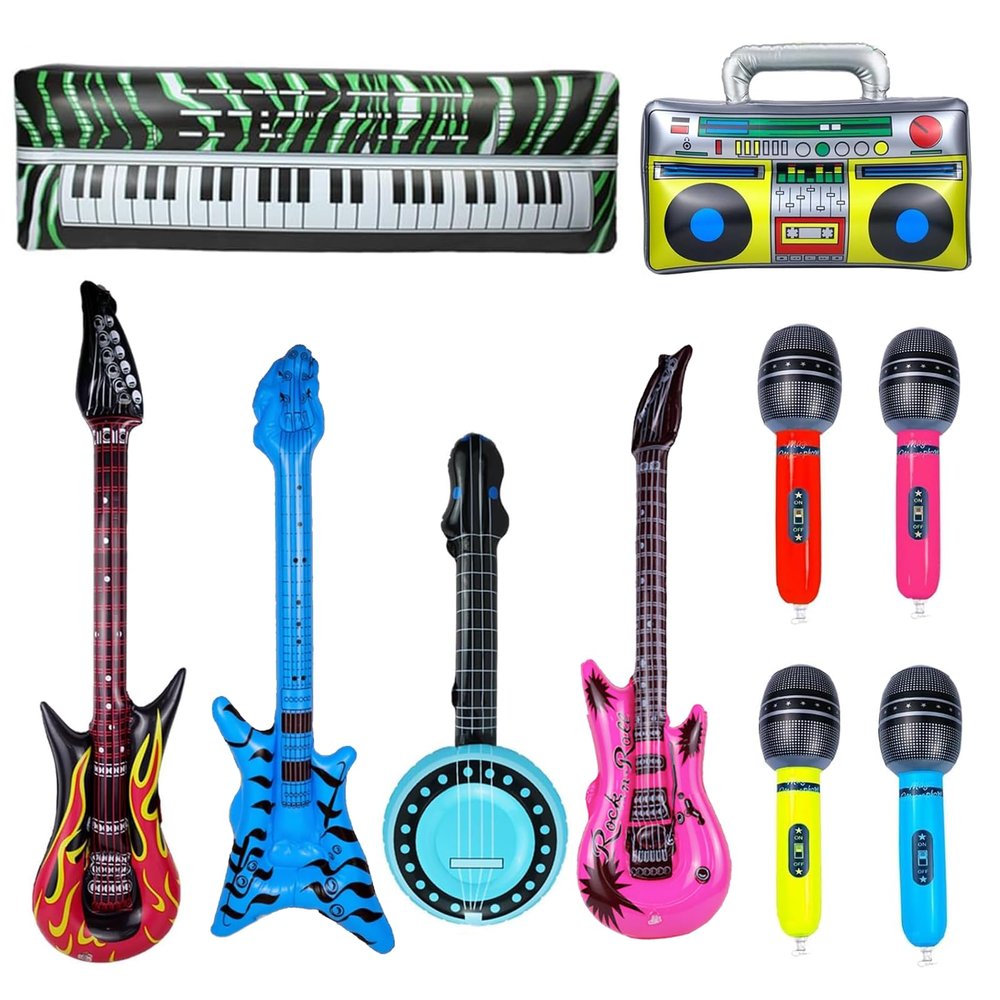 10pcs Inflatable Instruments Party Props Rock Star Toy Set Inflatable Saxophone Bass Rock Microphone Rock Electric Guitar Recorder Suitable for Various Music Parties(Classical Style)