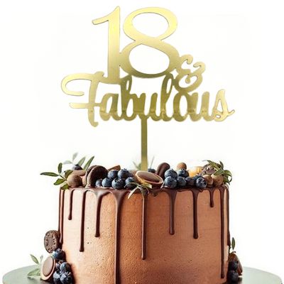 "18 & Fabulous" Birthday Cake Topper, Golden 18th Cake Decoration, Suitable Party Cake Decor for Anniversaries & Birthday