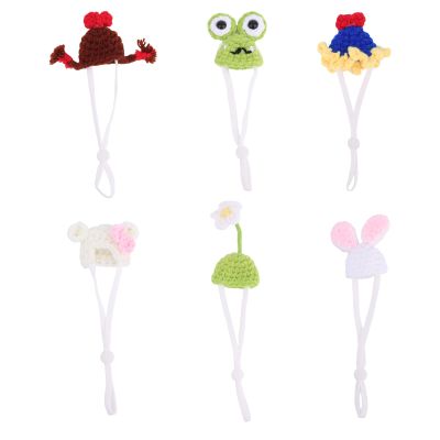 6pcs Mini Desk Goose Hats, Cute Knitted Hats for 7 Inch Porch Goose Statue Headwear with Adjustable Strap Outfits Accessories for Geese Magnetic Statue Key Holder