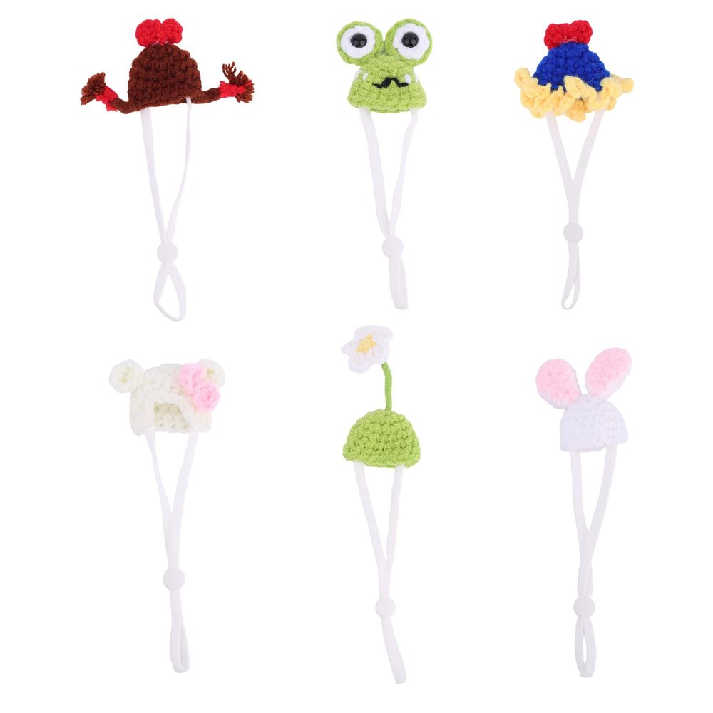 6pcs Mini Desk Goose Hats, Cute Knitted Hats for 7 Inch Porch Goose Statue Headwear with Adjustable Strap Outfits Accessories for Geese Magnetic Statue Key Holder