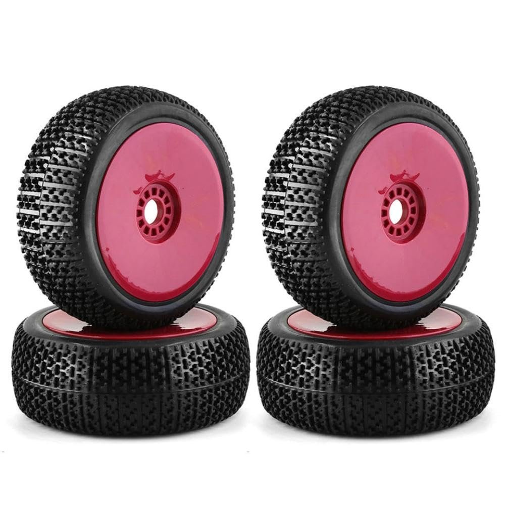 1 8 RC Car Wheel Tires 17mm Hex Compatible with Off Road Buggy Truggy Compatible with 1 8 Scale RC Vehicles(Red)