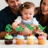 12 Pack Glitter Dinosaur Cupcake Toppers - Green 2 Rex Dinosaur Cupcake Picks for Dinosaur Themed Baby Showers and Two Year Birthday Party Cake Decorations. view 2
