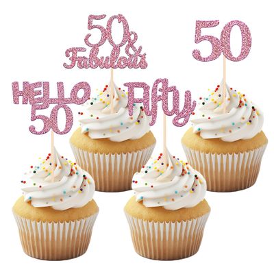 12 PCS Rose Gold Glitter 50th Birthday Cupcake Topper, Cheers to 50 Years Old for Birthday Cupcake Decoration for Happy 50th Birthday/Anniversary Party Cupcake Decorations Supplies