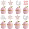 12 PCS Silver Pink oh baby Cupcake Toppers - Snowflake Themed Cupcake Decorations, Baby Shower, Gender Reveal, Children's Birthday Party Cupcake Decor view 1