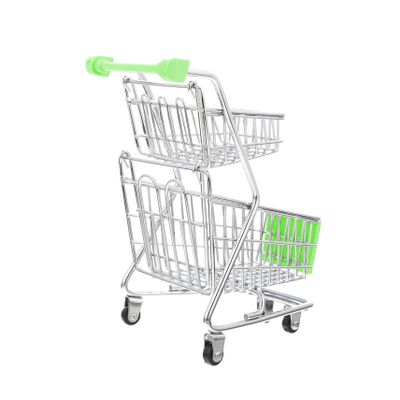 Beaupretty Miniature Supermarket Cart Double Layer Shopping Trolley with Wheels Small Decorative Storage Handcart for Office Home Desk Organization and Gifts