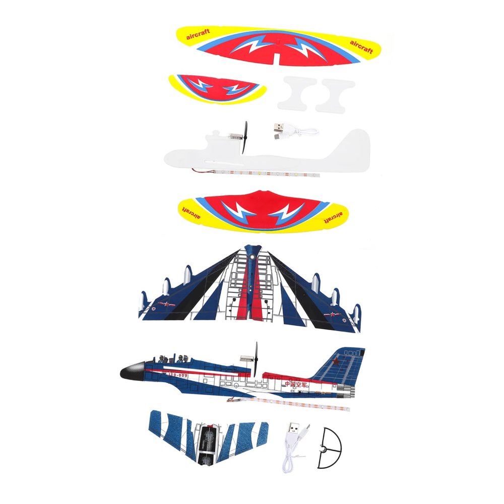 Beaupretty 2pcs USB Charged Electric Airplane with Lights Foam Glider Model for Educational Play Easy Assembly Safe Material Dazzling Night Flying Aircraft for Boys