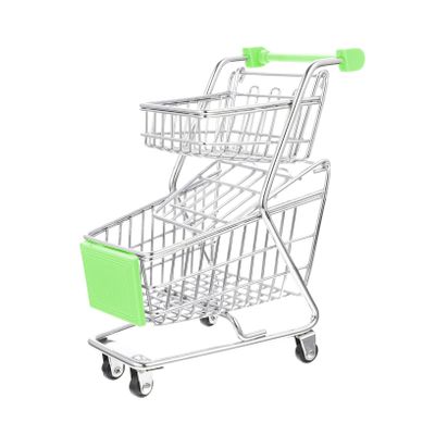 Abaodam Miniature Double Layer Small Shopping Trolley for Desk Decor Realistic Supermarket Cart Model with Wheels Decorative Storage Adults