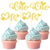 12 PCS Gold One Cupcake Toppers with Glitter Love Heart Cupcake Decoration for First Valentine's Day Baby Baptism Children 1st Birthday Party Cake Decorating Supplies view 1