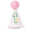 PQQIEE First Birthday Party Hat for Girl, White Glitter Cone with Pink Pom Pom, Daisy Design, 5.5x3.1 Inch, Boho Style (Gold-3) view 1
